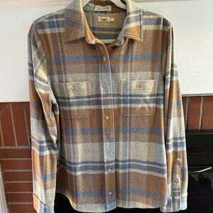 Faherty Women's Legend Classic Sweater Shirt Orange and Blue Plaid Size Medium